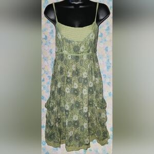 Pretty Green Floral All Cotton Sun Dress sz Lg